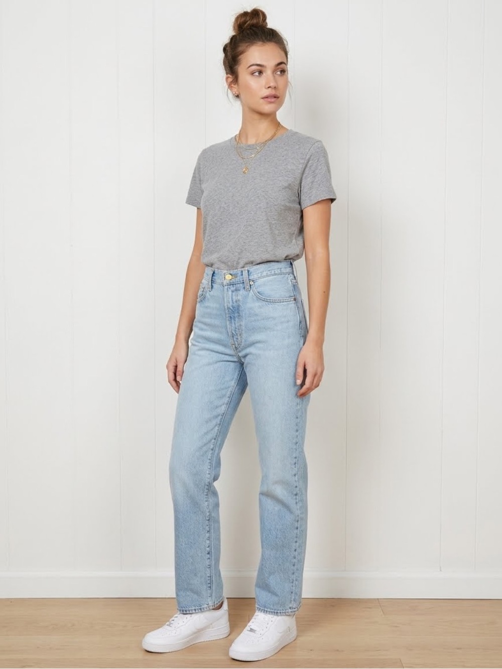 Buck Mason original straight leg high rise rigid Jean size 26 new medium wash